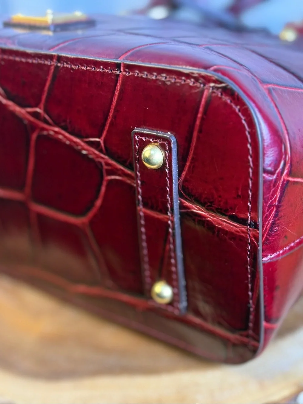 Dooney and Bourke Croco Fino Domed Satchel Bordeaux Burgundy Leather Bag